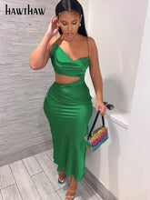 Load image into Gallery viewer, Hawthaw Women Elegant Party Club Evening Birthday Hollow Out Bodycon Stain Green Long Dress 2022 Summer Clothes Streetwear
