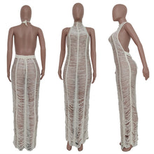 Load image into Gallery viewer, Adogirl Women Knitted Maxi Beach Dress 2022 Summer Sexy See Through Lace Halter Backless Long Robe Swimsuit Cover Ups Outfits
